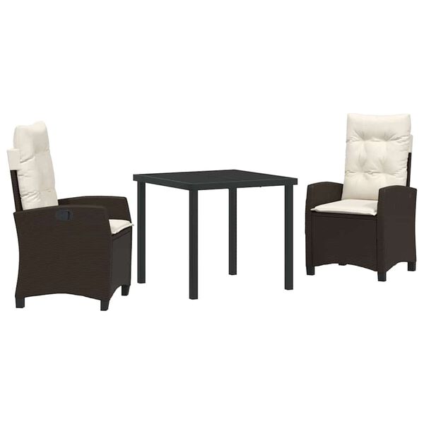 vidaXL Garten Essgruppe mit Kissen 3 pcs Braun Poly-Rattan