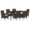 vidaXL Garten Essgruppe mit Kissen 7 pcs Braun Poly-Rattan