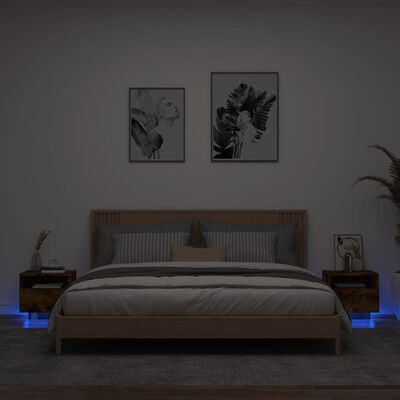 vidaXL Nachttische mit LED-Leuchten 2 Stk. Räuchereiche 40x39x37 cm