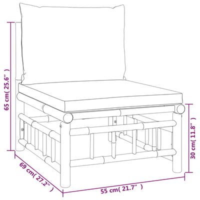 vidaXL 6-tlg. Garten-Lounge-Set mit Cremeweißen Kissen Bambus