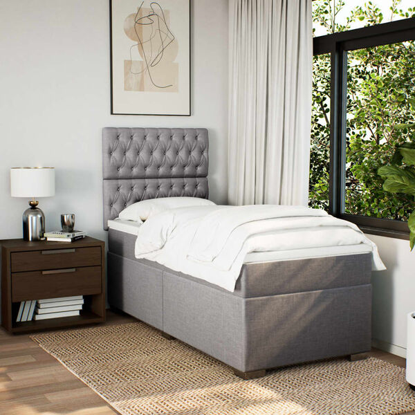 vidaXL Boxspringbett mit Matratze Taupe 100x200 cm Stoff