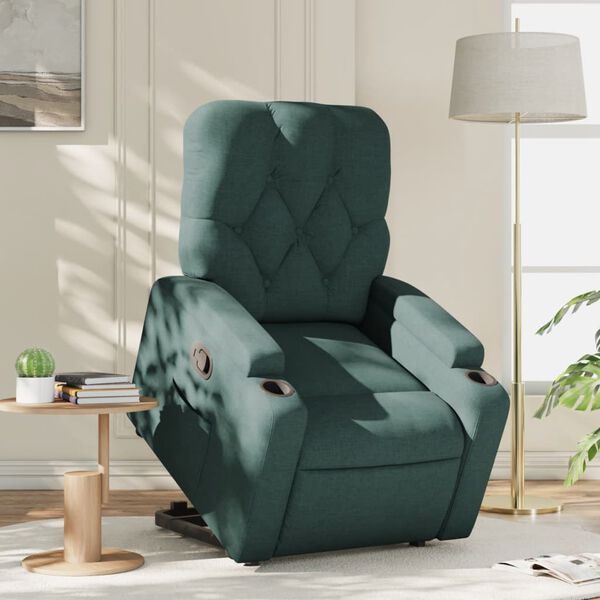 vidaXL Relaxsessel mit Aufstehhilfe Dunkelgr&uuml;n Stoff