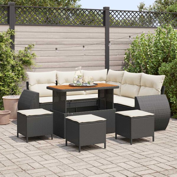 vidaXL Gartensofa-set mit Kissen 9 pcs Schwarz und Creme Poly-Rattan