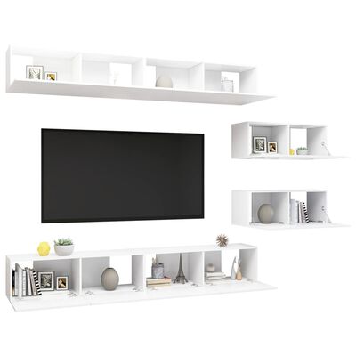 vidaXL 6-tlg. TV-Schrank-Set Weiß Holzwerkstoff