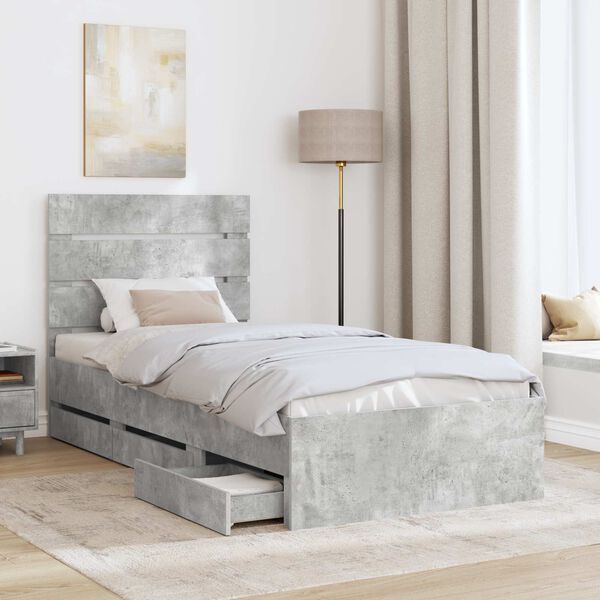 vidaXL Bettrahmen mit Kopfteil Beton Grau 75 x 190 cm Ingenieurs Holz