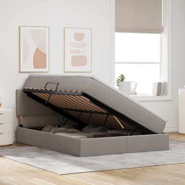 vidaXL Aufbewahrungsbett mit Matratze Taupe 140 x 200 cm Holzwerkstoff