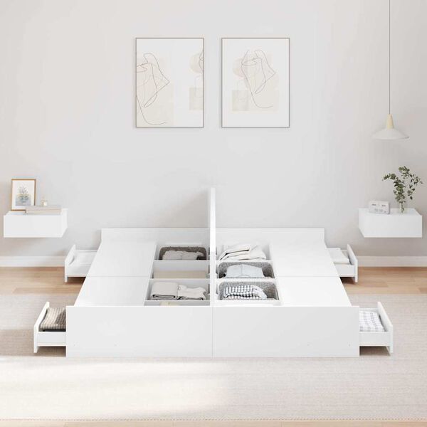 vidaXL Aufbewahrungsbettgestell Wei&szlig; 160 x 200 cm Holzwerkstoff