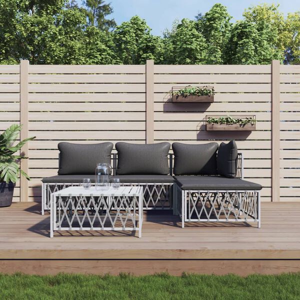 vidaXL 5-tlg. Garten-Lounge-Set mit Kissen Weiß Stahl