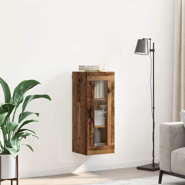 vidaXL Wandschrank Altholz 34,5 x 34 x 90 cm Engineered Wood und Glas