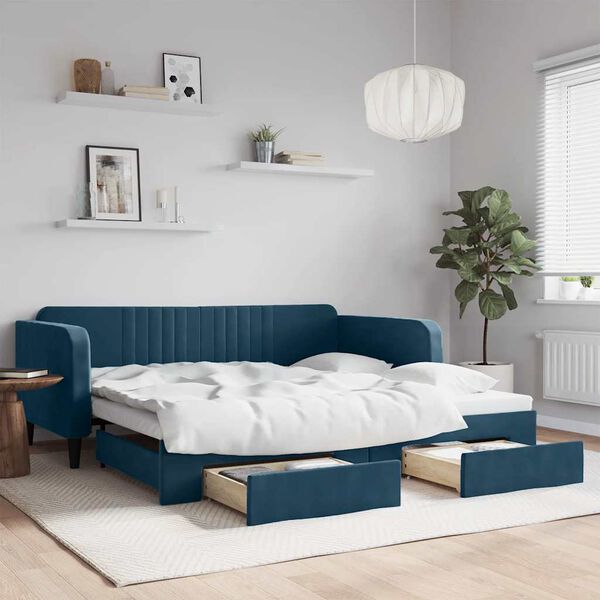 vidaXL Tagesbett Ausziehbar mit Schubladen Blau 100x200 cm Samt