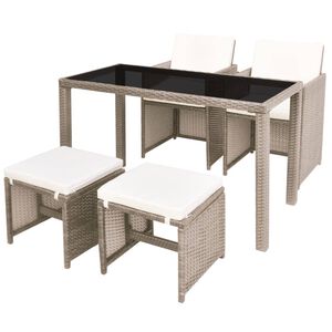vidaXL 5-tlg. Garten-Essgruppe mit Auflagen Poly Rattan Beige