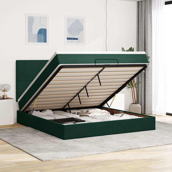 vidaXL Ottoman-Bett mit Matratzen & LEDs Dunkelgr&uuml;n 160x200 cm Samt