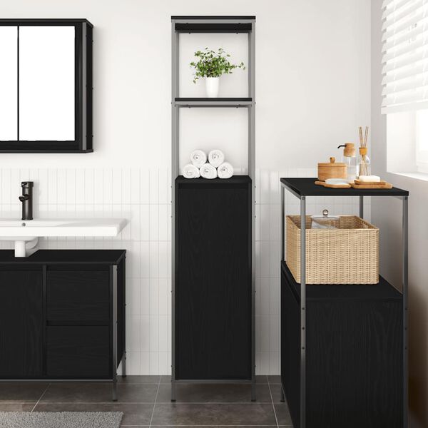 vidaXL Badschrank mit Regalen Schwarz Eichen-Optik 36x35x165 cm