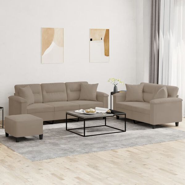 vidaXL 3-tlg. Sofagarnitur mit Kissen Taupe Mikrofasergewebe