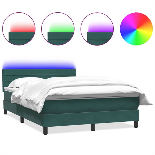 vidaXL Boxspringbett mit Matratze & LED Dunkelgr&uuml;n 160x220 cm Samt