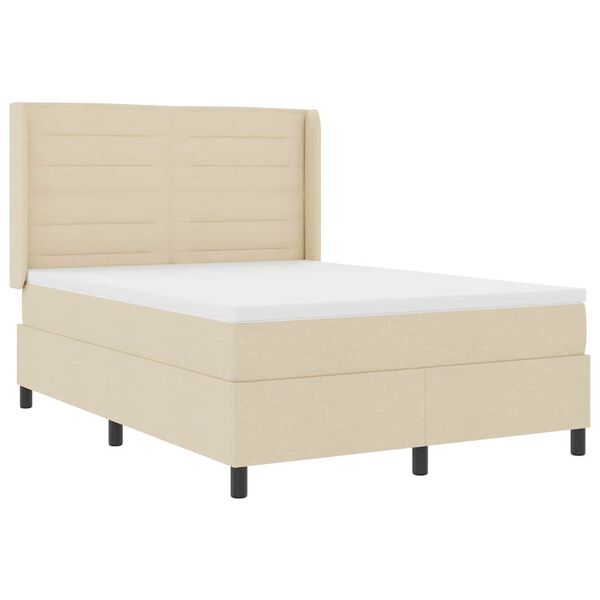 vidaXL LED Boxspringbett mit Matratze Creme 160 x 200 cm Stoff
