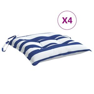 vidaXL Stuhlkissen 4 Stk. Blau & Wei&szlig; Gestreift 40x40x7 cm Stoff