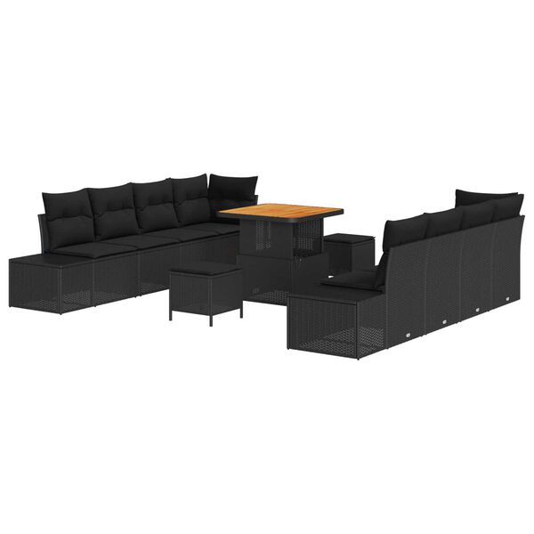 vidaXL Garten-Sofa-Set mit Kissen mit Speicher 11 pcs Schwarz