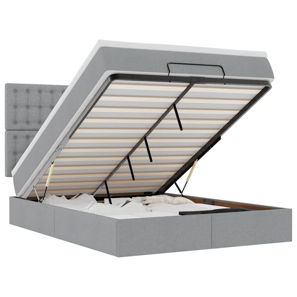vidaXL Ottoman-Bett mit Matratze & LEDs Hellgrau 140x190 cm Stoff