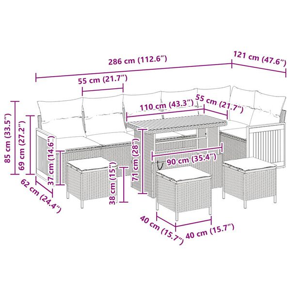 vidaXL Gartensofa-set mit Kissen 10 pcs Beige und Hellgrau