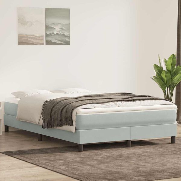 vidaXL Boxspringbett mit Matratze Hellgrau 140x210 cm Samt