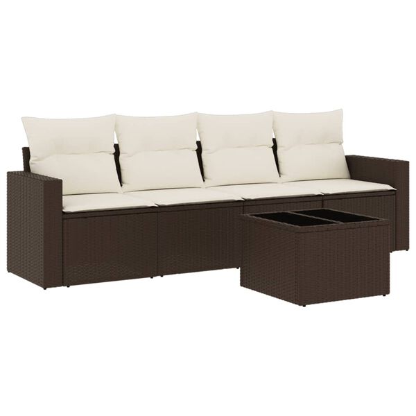 vidaXL 5-tlg. Garten-Sofagarnitur mit Kissen Braun Poly Rattan