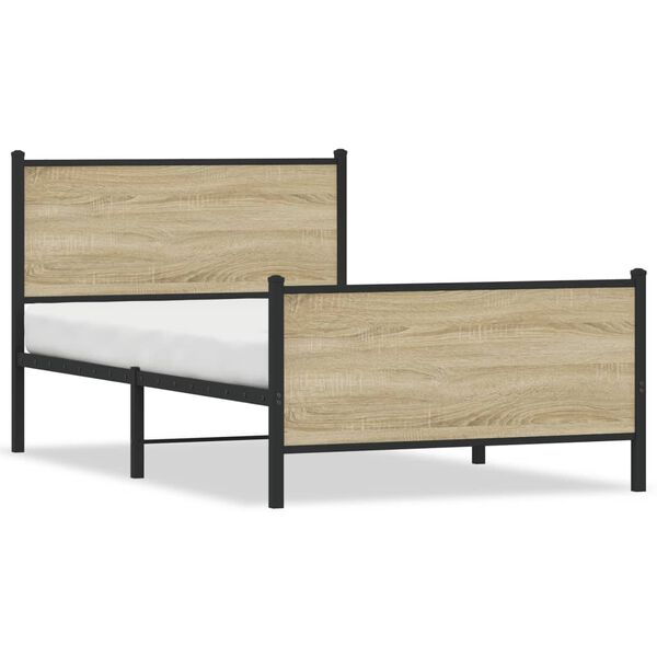 vidaXL Metallbett ohne Matratze Sonoma-Eiche 100x190 cm