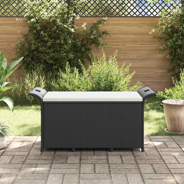 vidaXL Gartenbank mit Kissen Schwarz 116x46x57 cm Poly Rattan