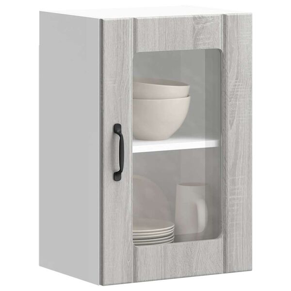 vidaXL K&uuml;chen-H&auml;ngeschrank mit Glast&uuml;r Lucca Grau Sonoma
