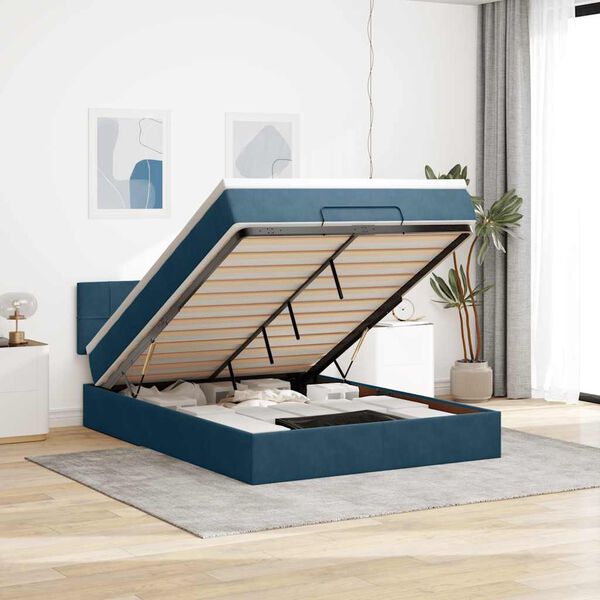 vidaXL Ottoman-Bett mit Matratze Dunkelblau 140x190 cm Samt