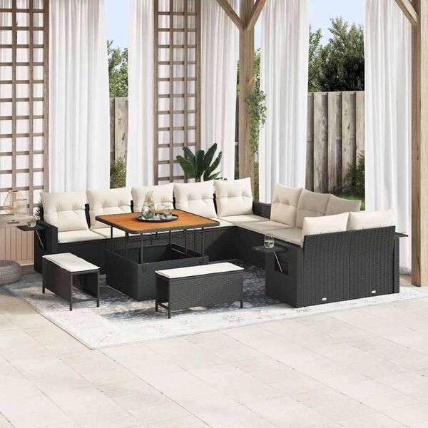 vidaXL Gartensofa-set mit Kissen 13 pcs Schwarz Poly-Rattan