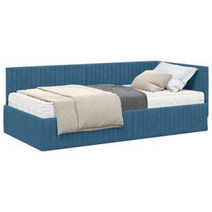 vidaXL Eckbettgestell mit Matratze mit Kopfteil 2 pcs Blau Samt