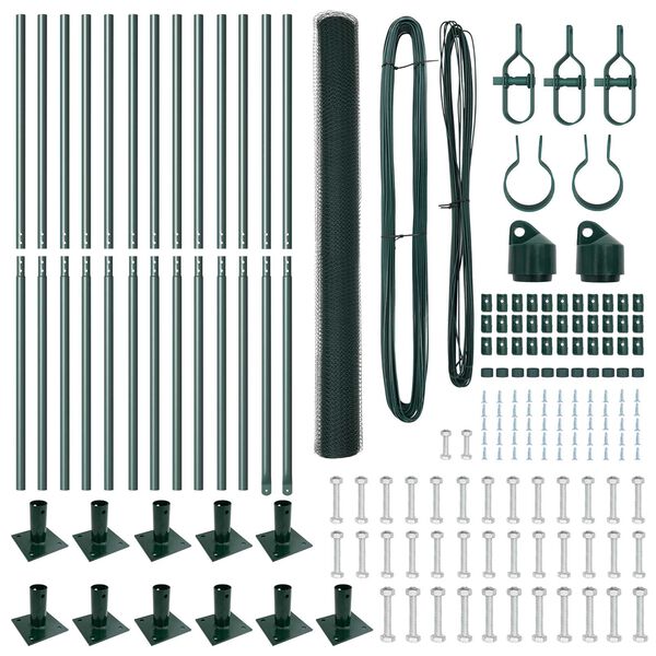 vidaXL Zaunpfosten Gr&uuml;n 25 x 1,6 m (13 mm Maschenweite) Stahl und PVC