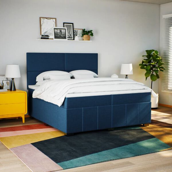 vidaXL Boxspringbett mit Matratze Blau 200x200 cm Stoff