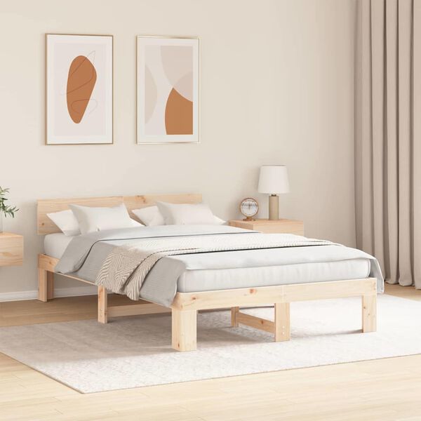 vidaXL Bettrahmen mit Kopfteil Natur 120 x 200 cm Massives Kiefernholz