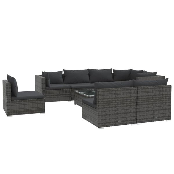 vidaXL 9-tlg. Garten-Lounge-Set mit Kissen Poly Rattan Grau