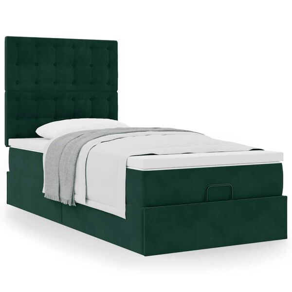 vidaXL Ottoman-Bett mit Matratzen Dunkelgr&uuml;n 100x200 cm Samt