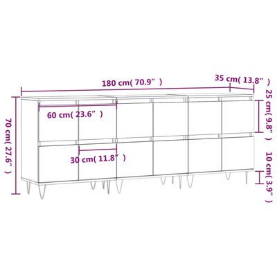 vidaXL Sideboards 3 Stk. Braun Eichen-Optik Holzwerkstoff