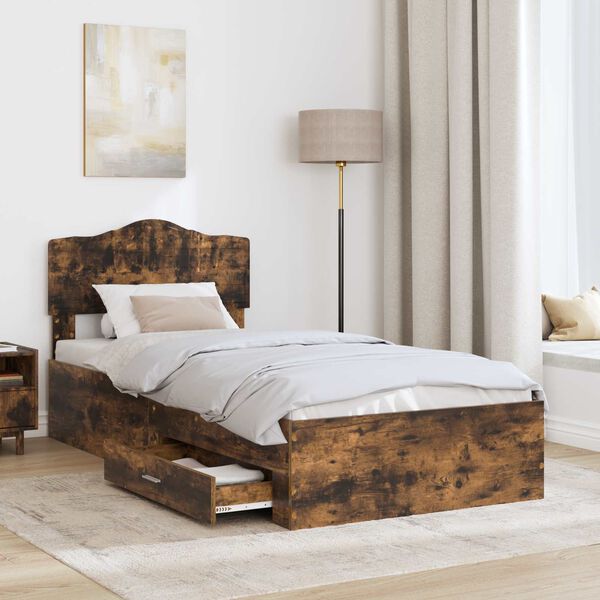 vidaXL Bettrahmen Ger&auml;ucherte Eiche 90 x 190 cm Holzwerkstoff