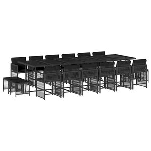vidaXL 17-tlg. Garten-Essgruppe mit Kissen Schwarz Poly Rattan