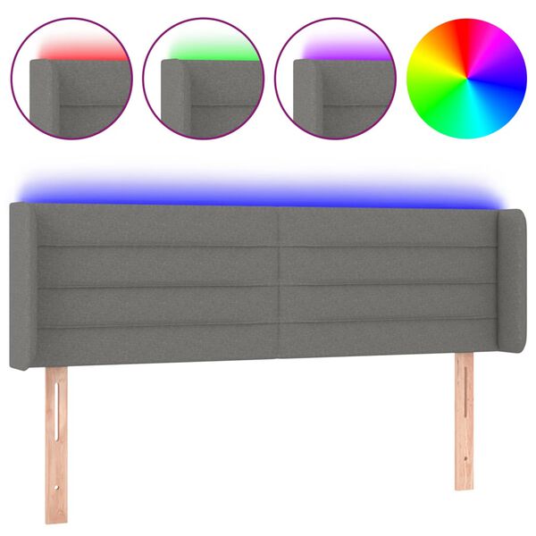 vidaXL LED Kopfteil Dunkelgrau 147x16x78/88 cm Stoff
