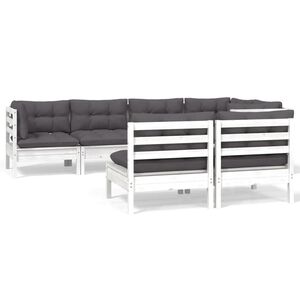 vidaXL 7-tlg. Garten-Lounge-Set mit Kissen Wei&szlig; Kiefer Massivholz