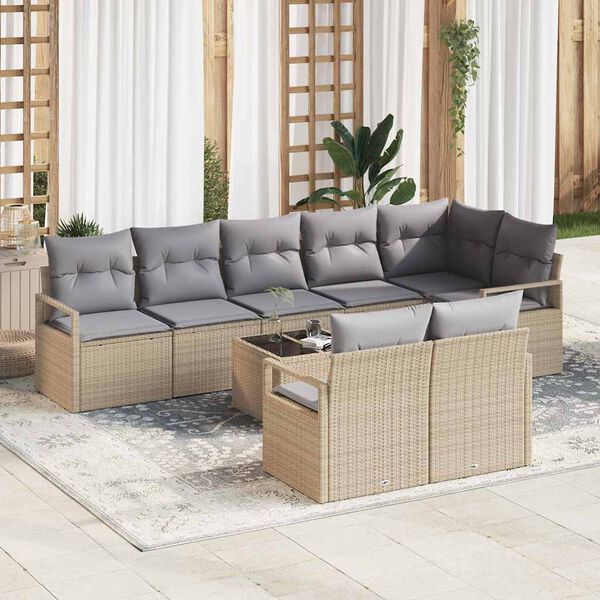 vidaXL Gartensofa-set mit Kissen 9 pcs Beige und Hellgrau Poly-Rattan
