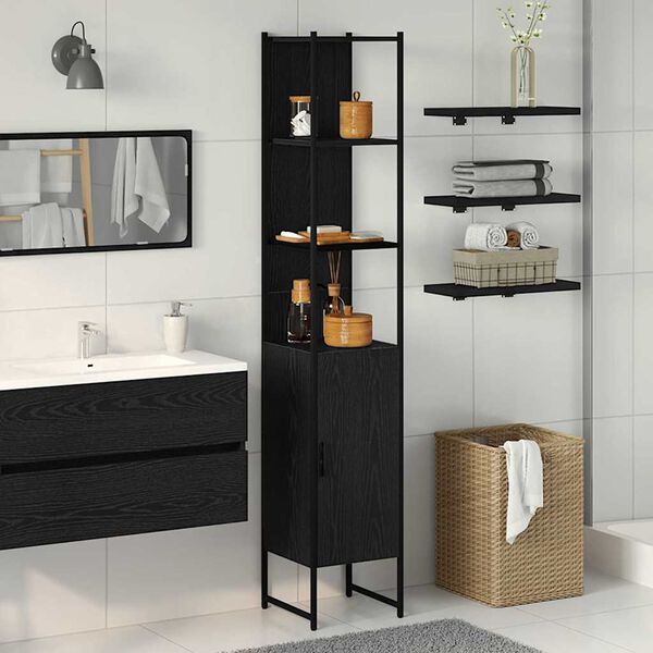 vidaXL Badezimmerschrank Schwarz Eichen-Optik 33 x 33 x 185,5 cm