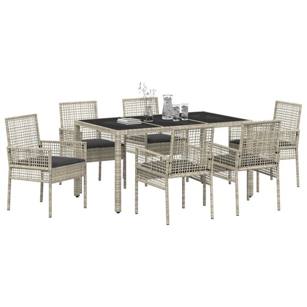vidaXL Garten Essgruppe 7 pcs Hellgrau Poly-Rattan