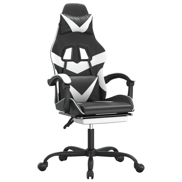 vidaXL Gaming-Stuhl mit Fu&szlig;st&uuml;tze Schwarz und Wei&szlig; Kunstleder