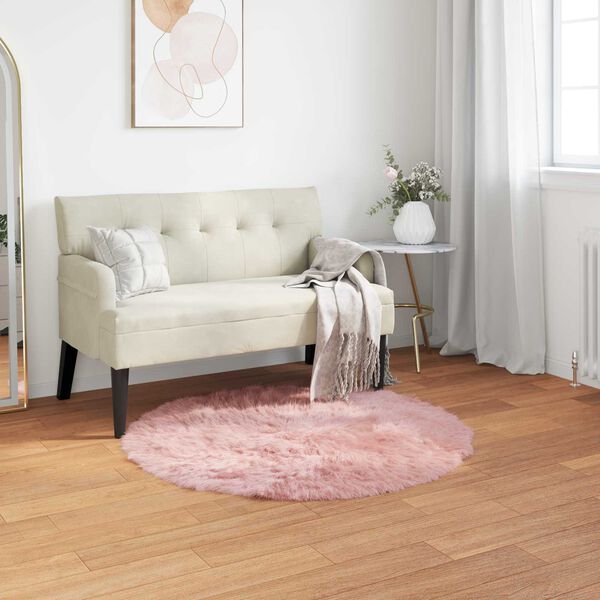 vidaXL Kunstschaffell Teppich Tafalla Rosa &Oslash; 80 cm Polyester
