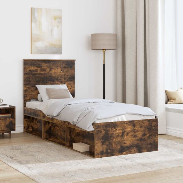 vidaXL Bettrahmen Ger&auml;ucherte Eiche 75 x 190 cm Massives Kiefernholz