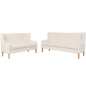 vidaXL 2-tlg. Sofa-Set Stoff Cremewei&szlig;
