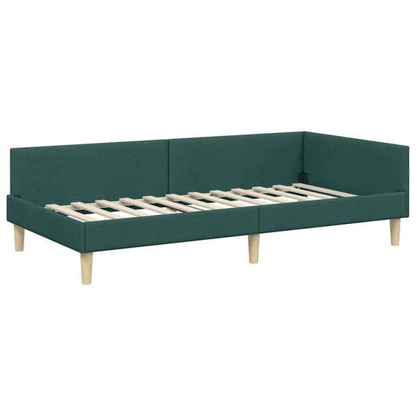 vidaXL Eckbettgestell mit Kopfteil Dunkelgr&uuml;n 100 x 200 cm Stoff
